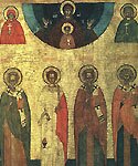 Избранные святые: Никола, архидиакон Стефан, Власий, Климент, Параскева Пятница и Анастасия с Богоматерью Знамение